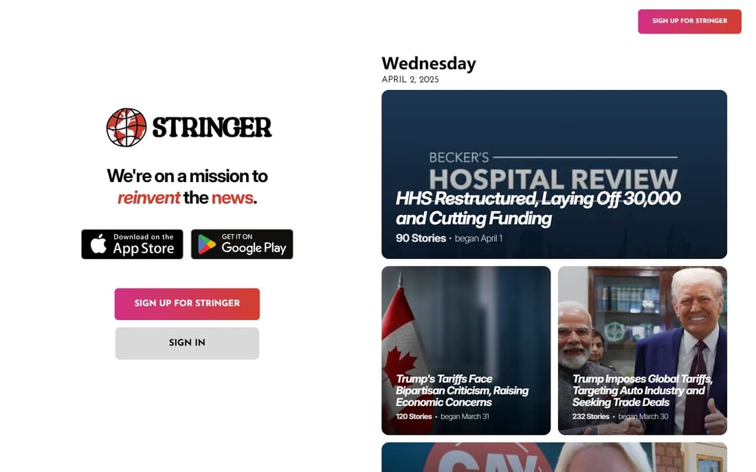 Stringer News screen shot