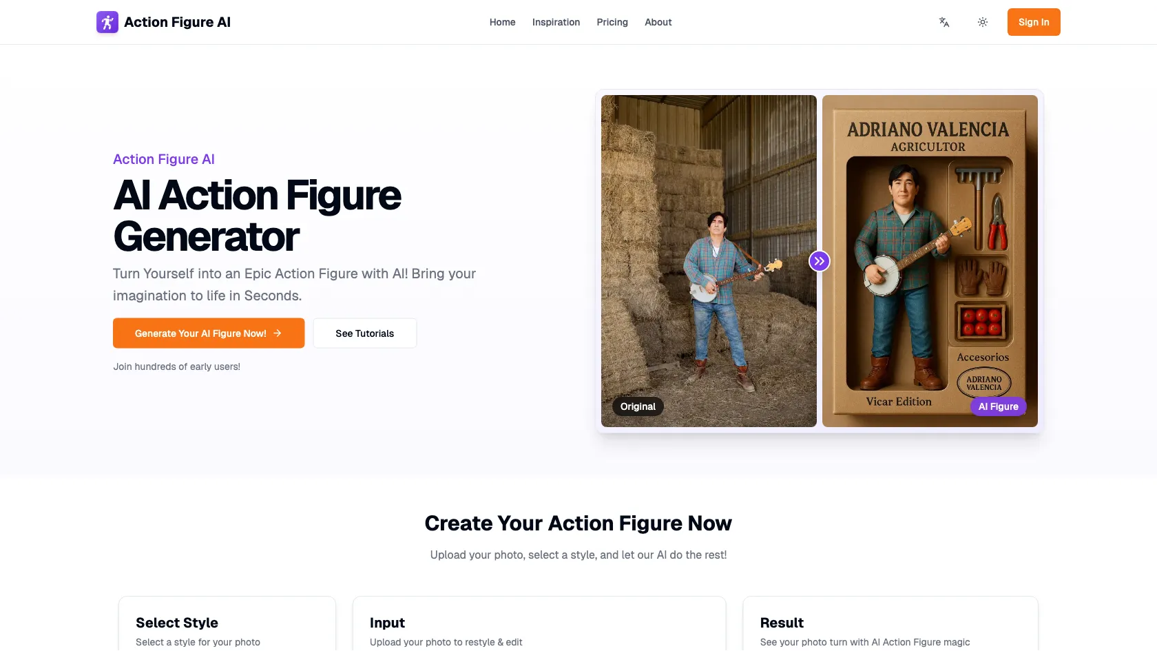 Screenshot or logo of Action Figure AI tool