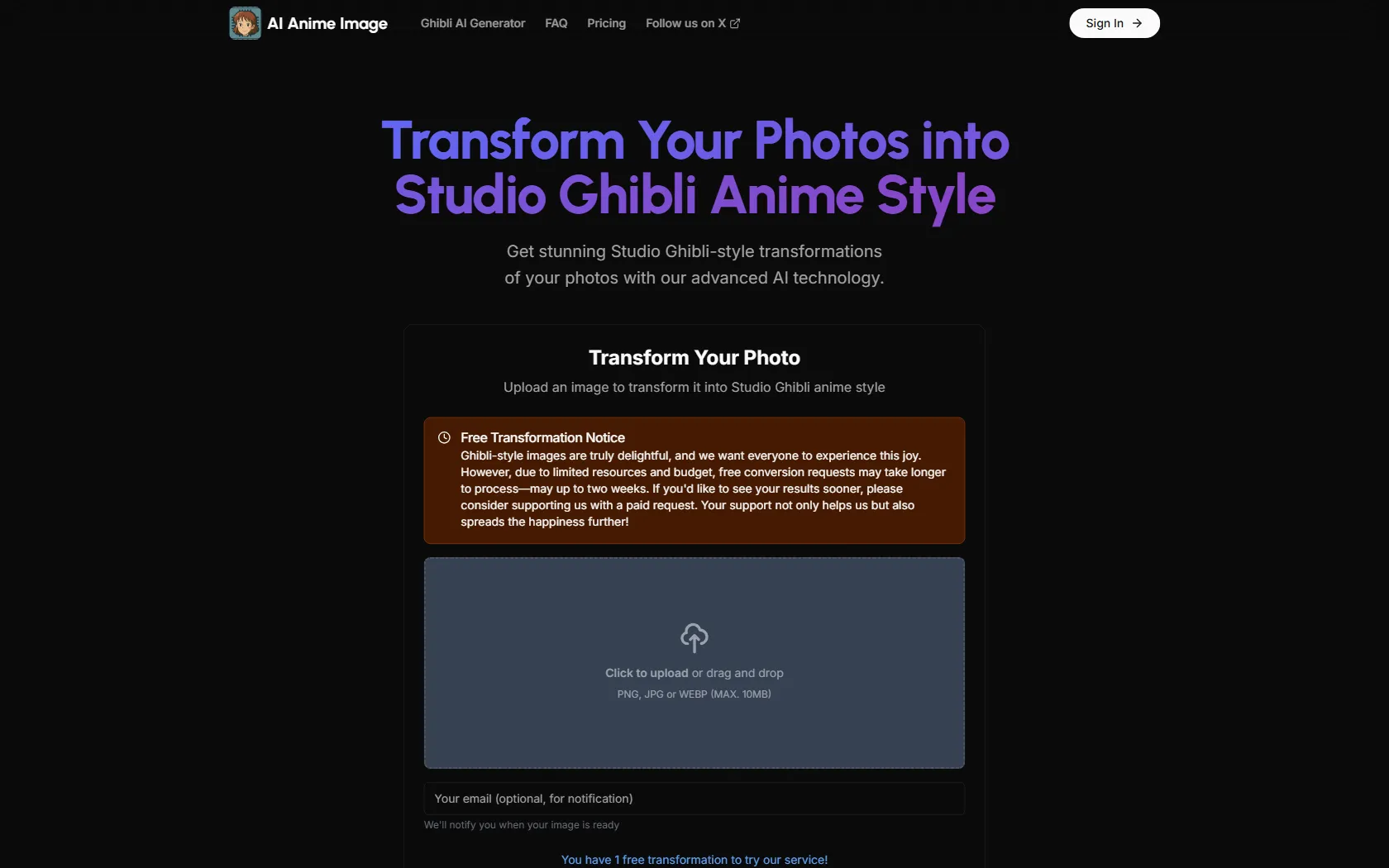 Screenshot or logo of AI Anime Image tool