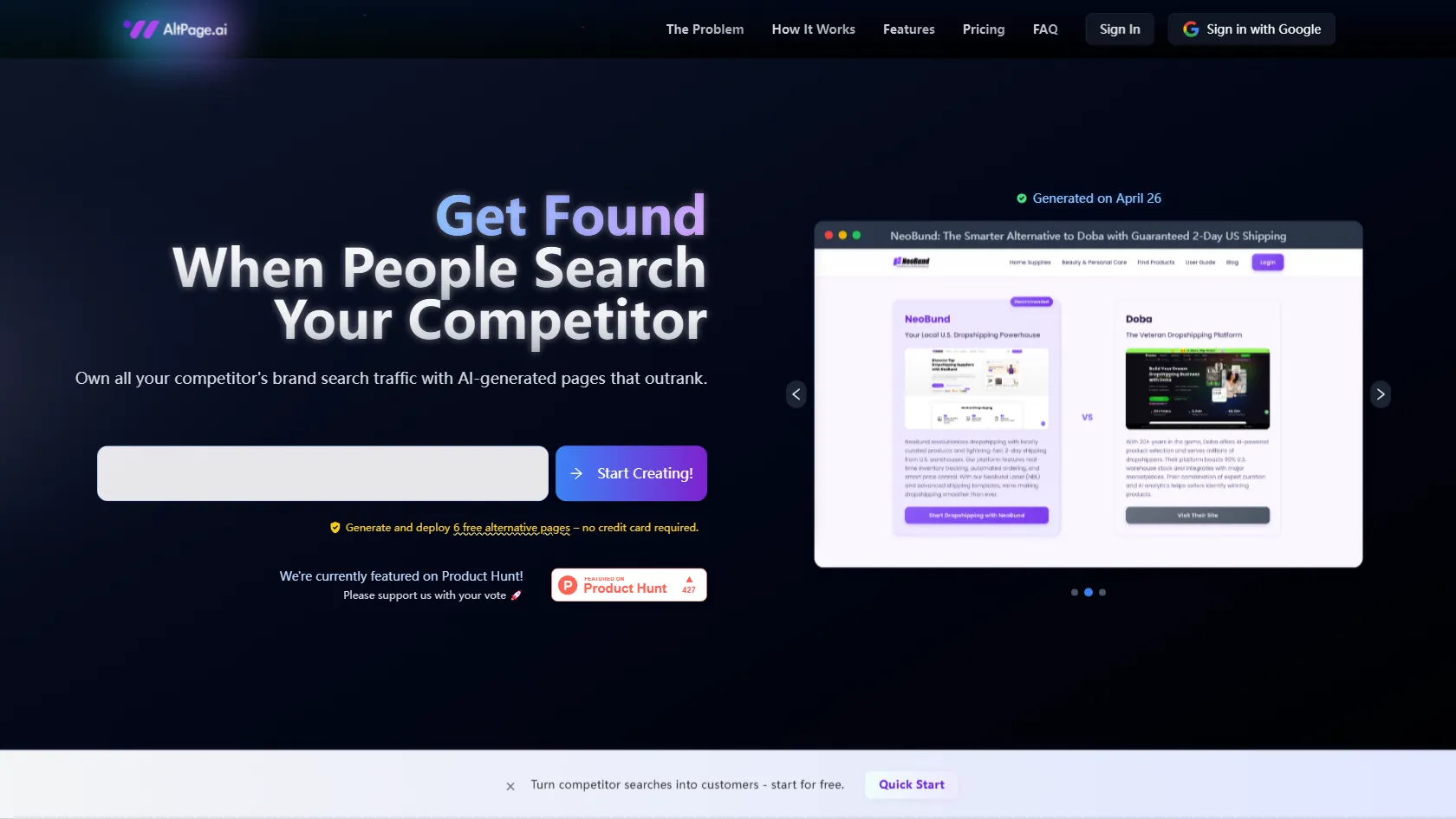 Screenshot or logo of AltPage.ai tool