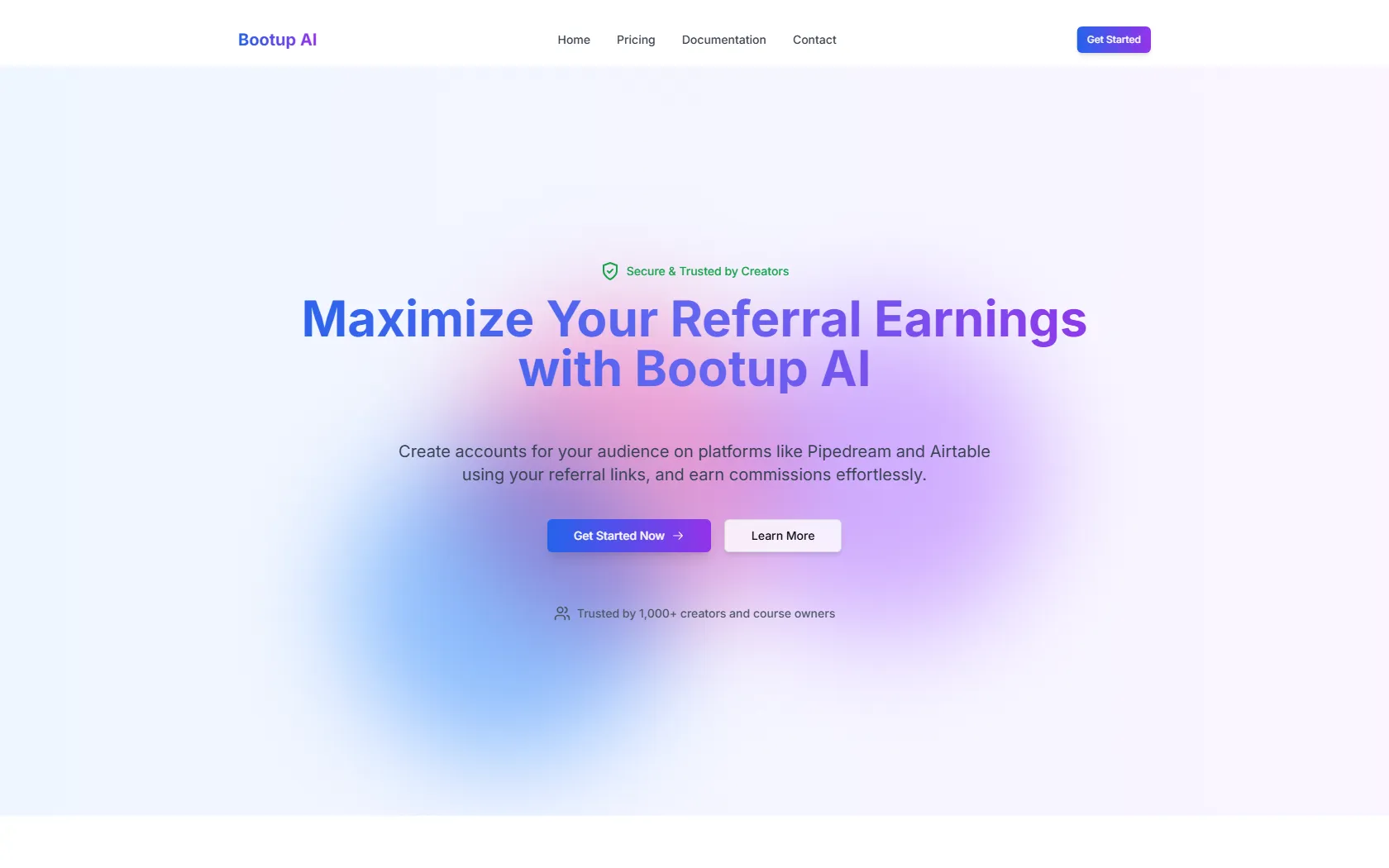Bootup AI screen shot