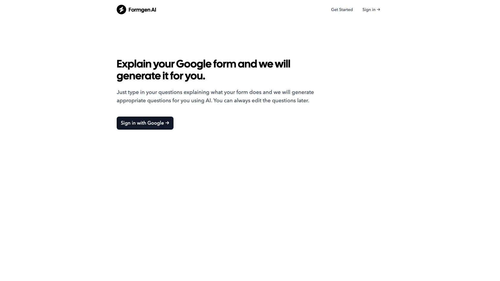 Screenshot or logo of Formgen AI tool