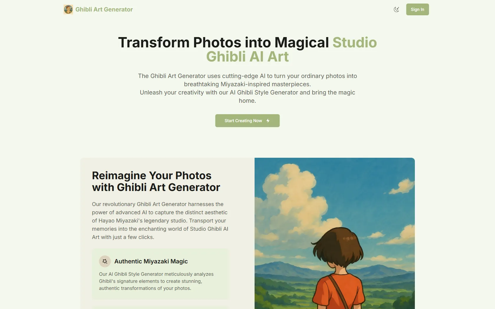 Screenshot or logo of Ghibli Art Generator tool