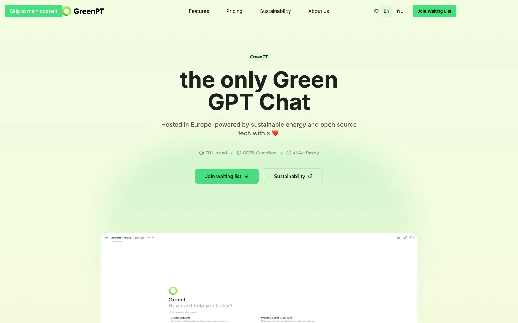 Screenshot or logo of GreenPT tool