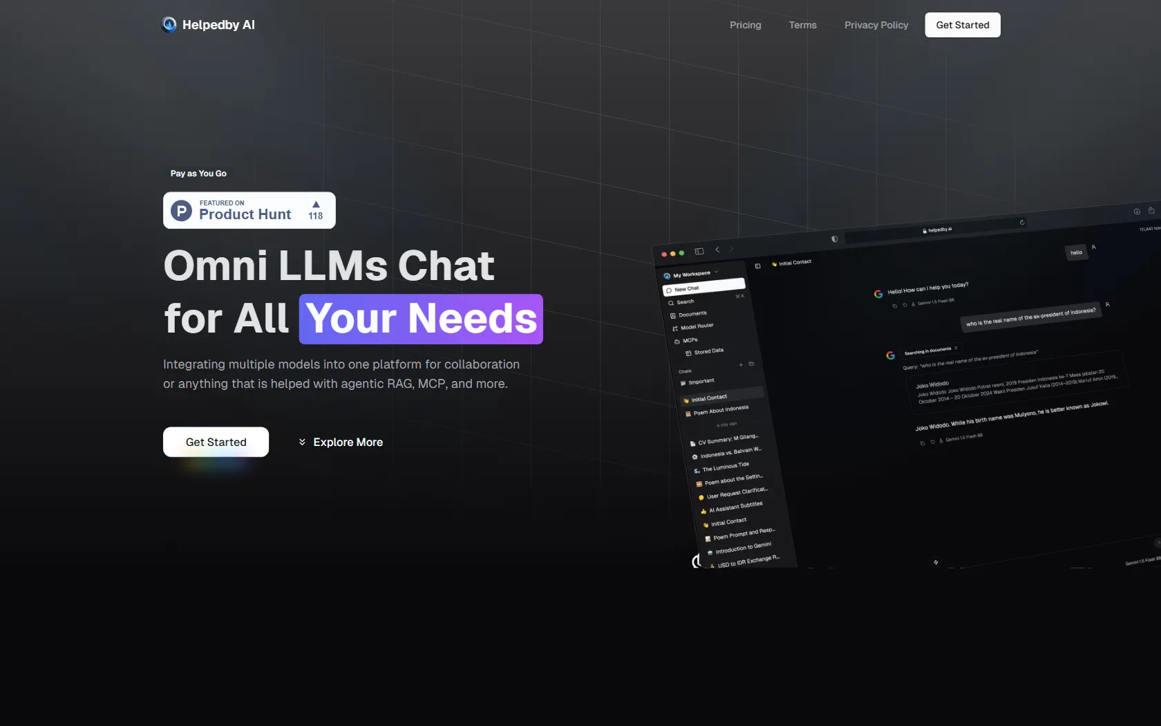 Screenshot or logo of Helpedby AI tool