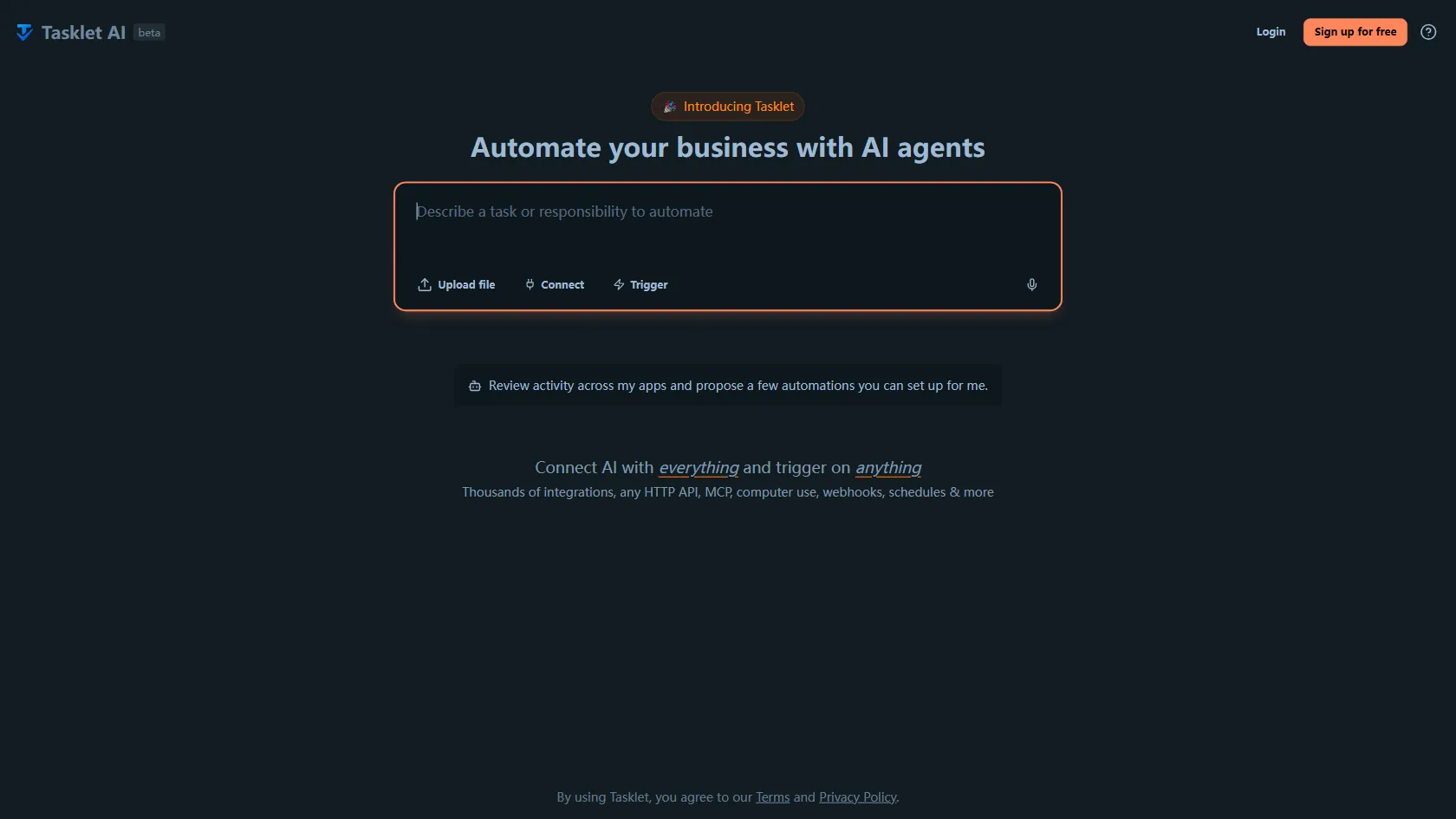 Screenshot or logo of Tasklet AI tool