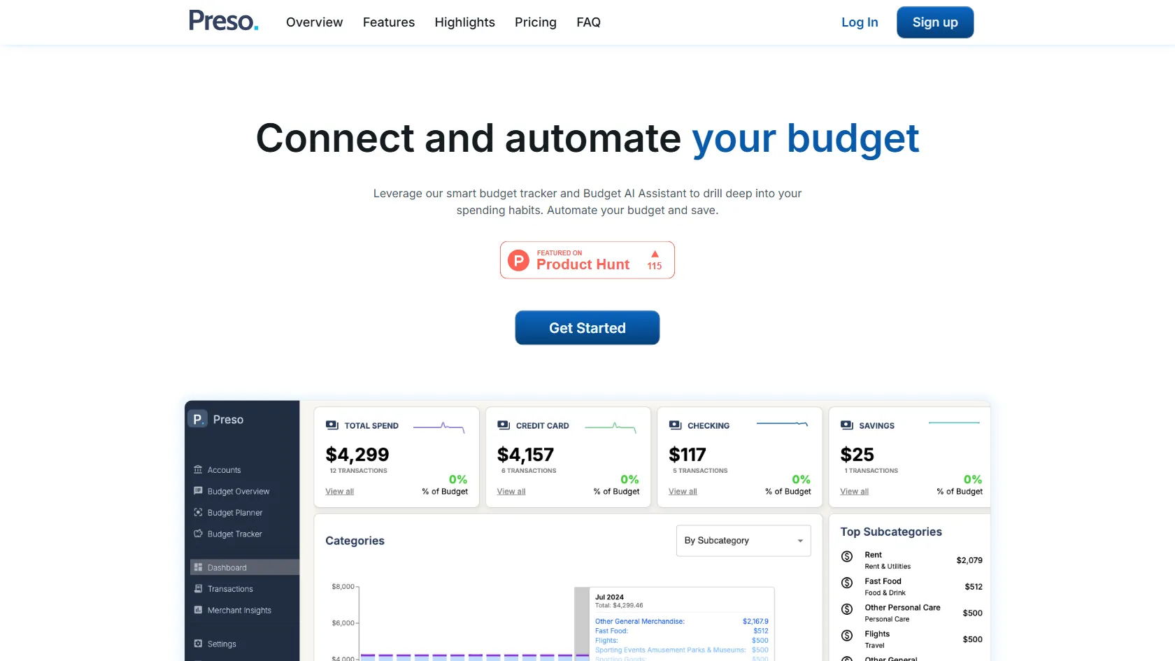 Preso Budget screen shot