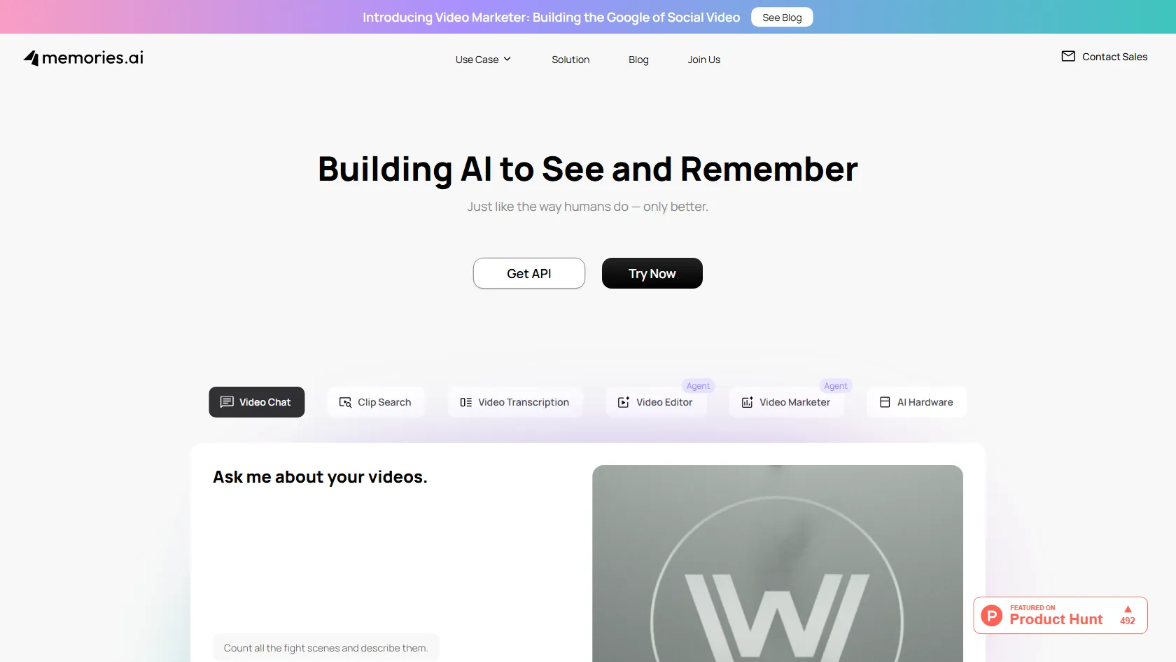 Screenshot or logo of Memories.ai tool