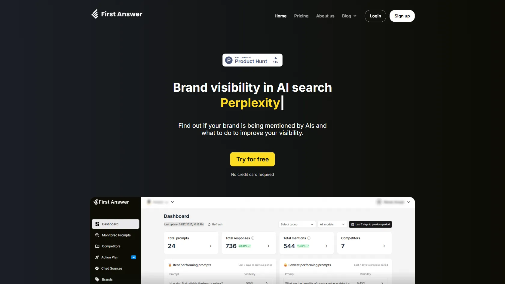 Screenshot or logo of First Answer AI tool