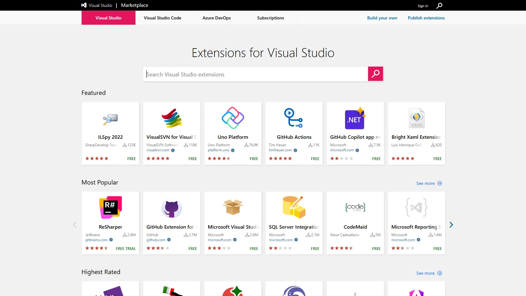 Visual Studio Marketplace screen shot