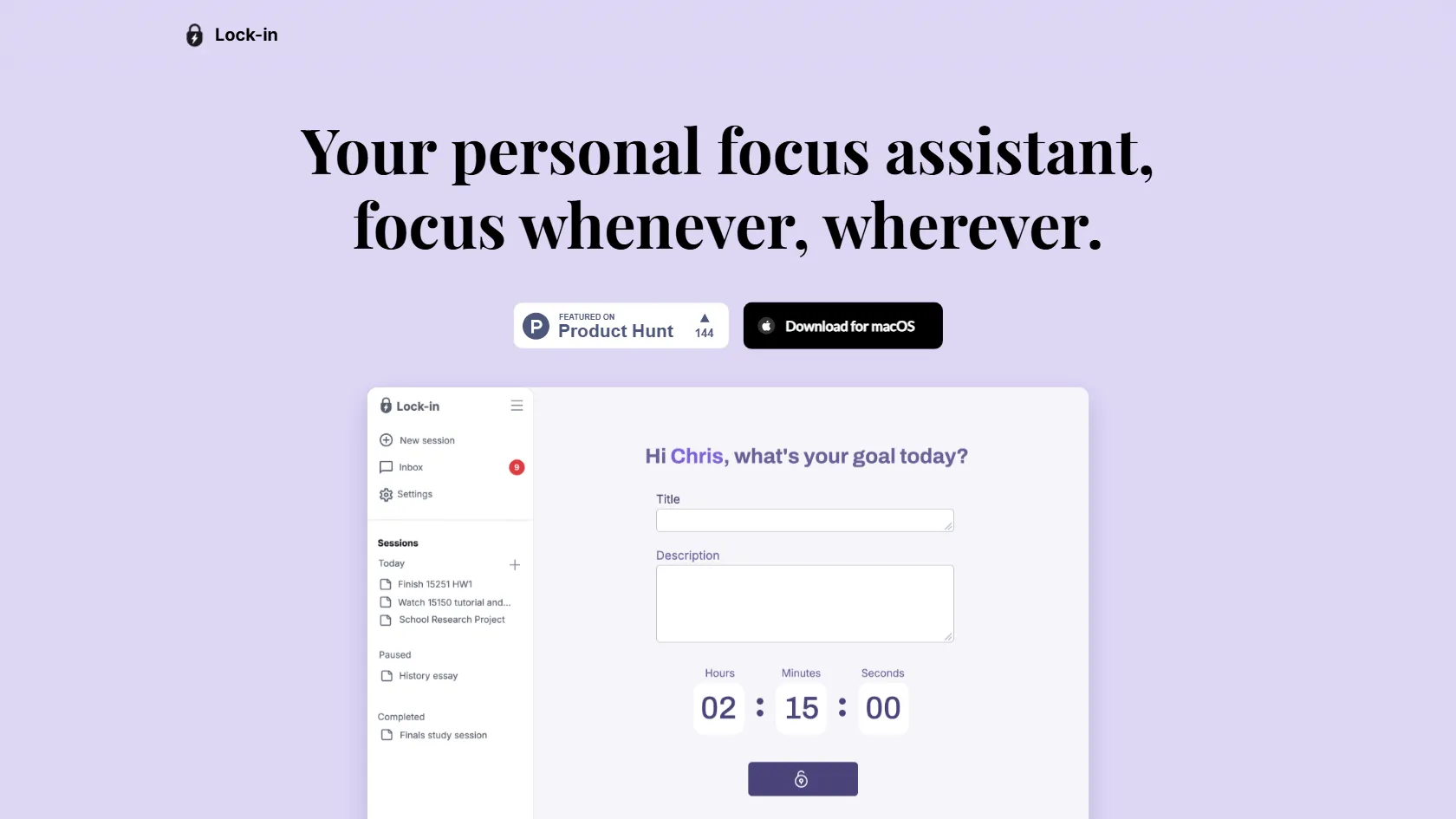 Lock-in screen shot