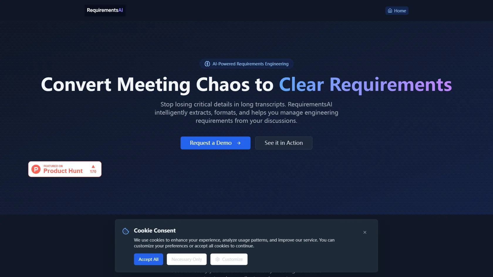 Screenshot or logo of RequirementsAI tool
