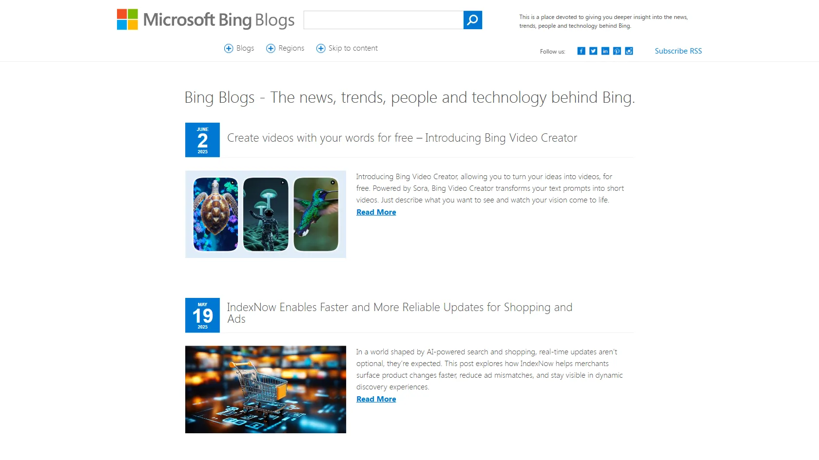 Screenshot or logo of Bing Blogs tool