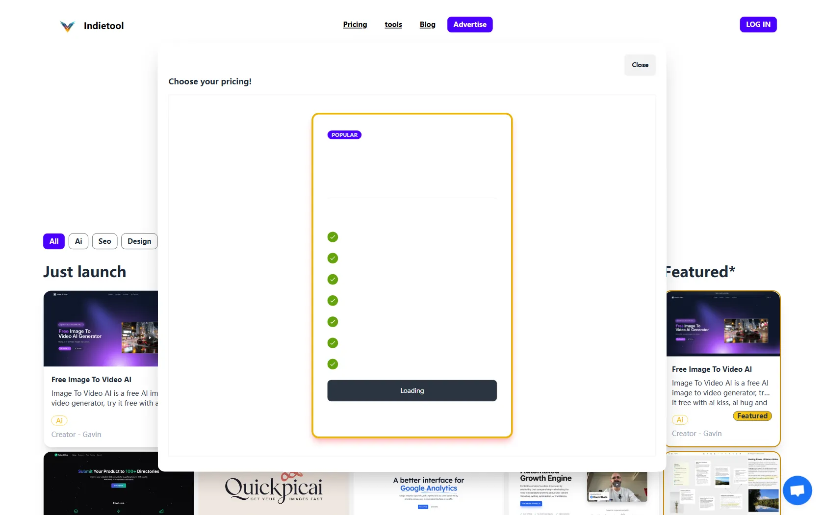 Screenshot or logo of indietool tool
