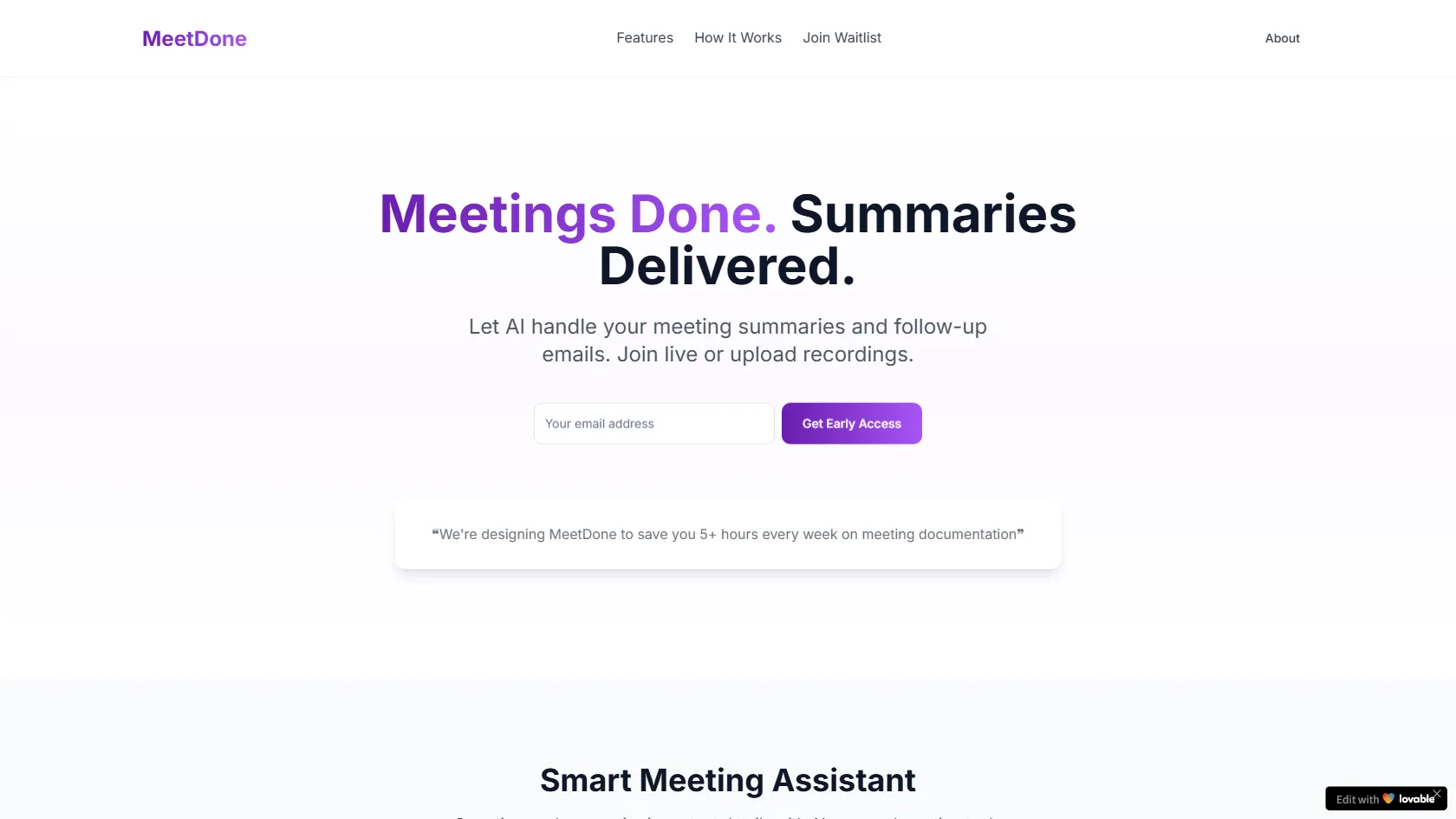 Screenshot or logo of MeetDone tool
