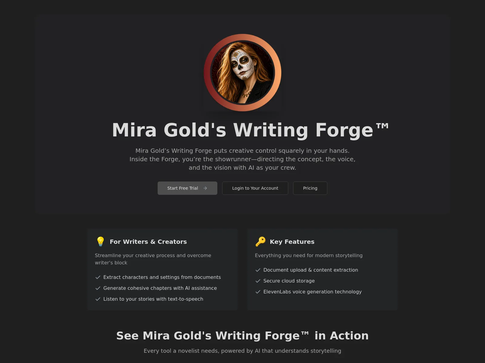 Mira Gold's Writing Forge™ screen shot
