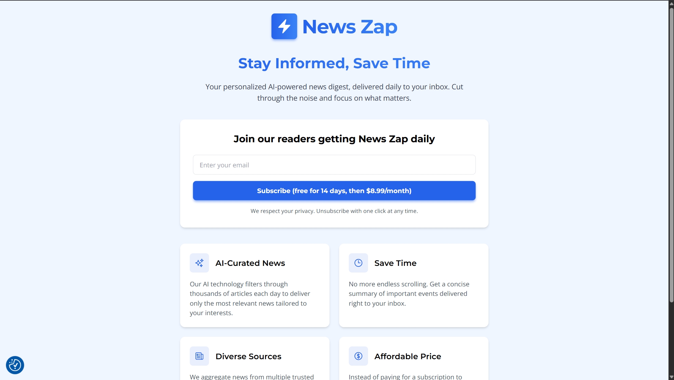 Screenshot or logo of News Zap tool