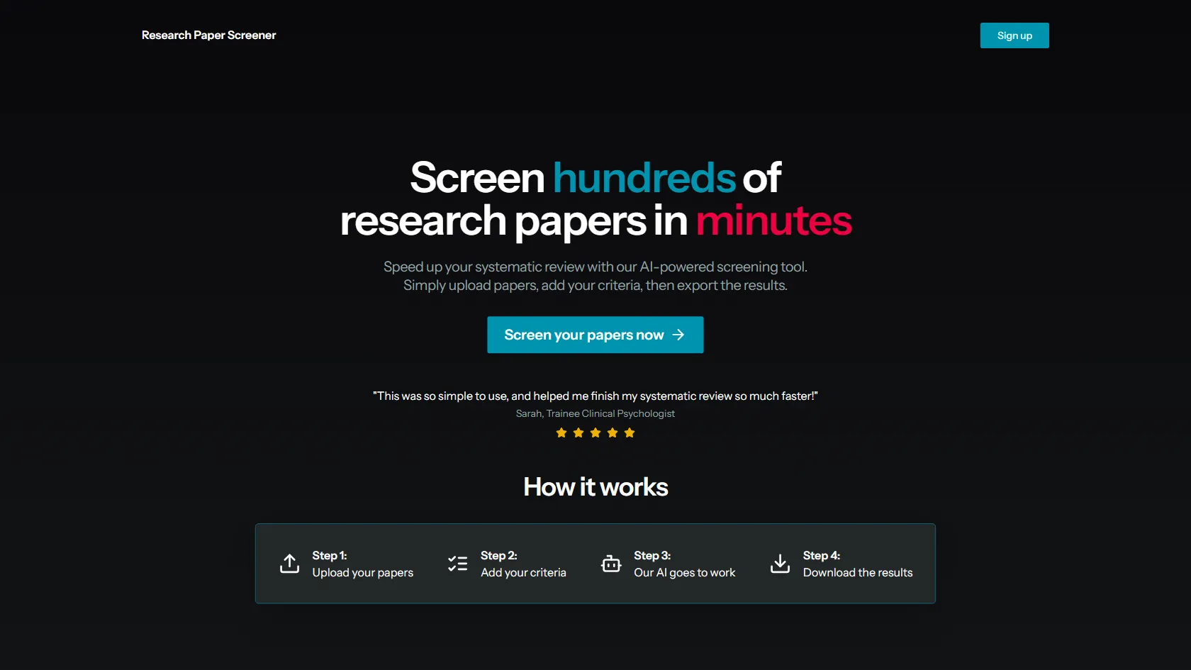 Screenshot or logo of Research Paper Screener tool