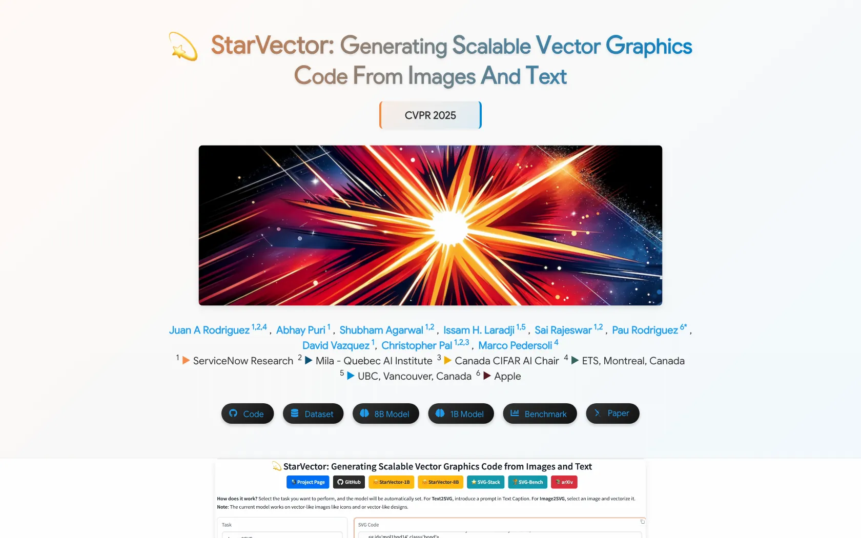 Screenshot or logo of StarVector tool