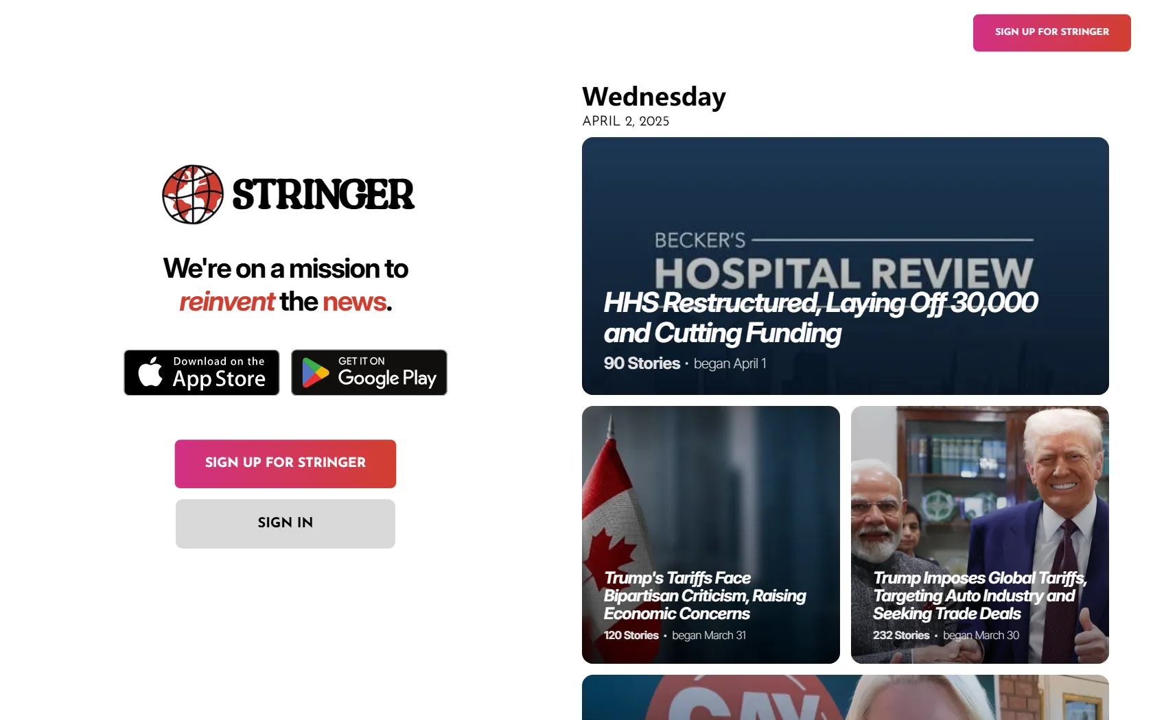 Screenshot or logo of Stringer News tool