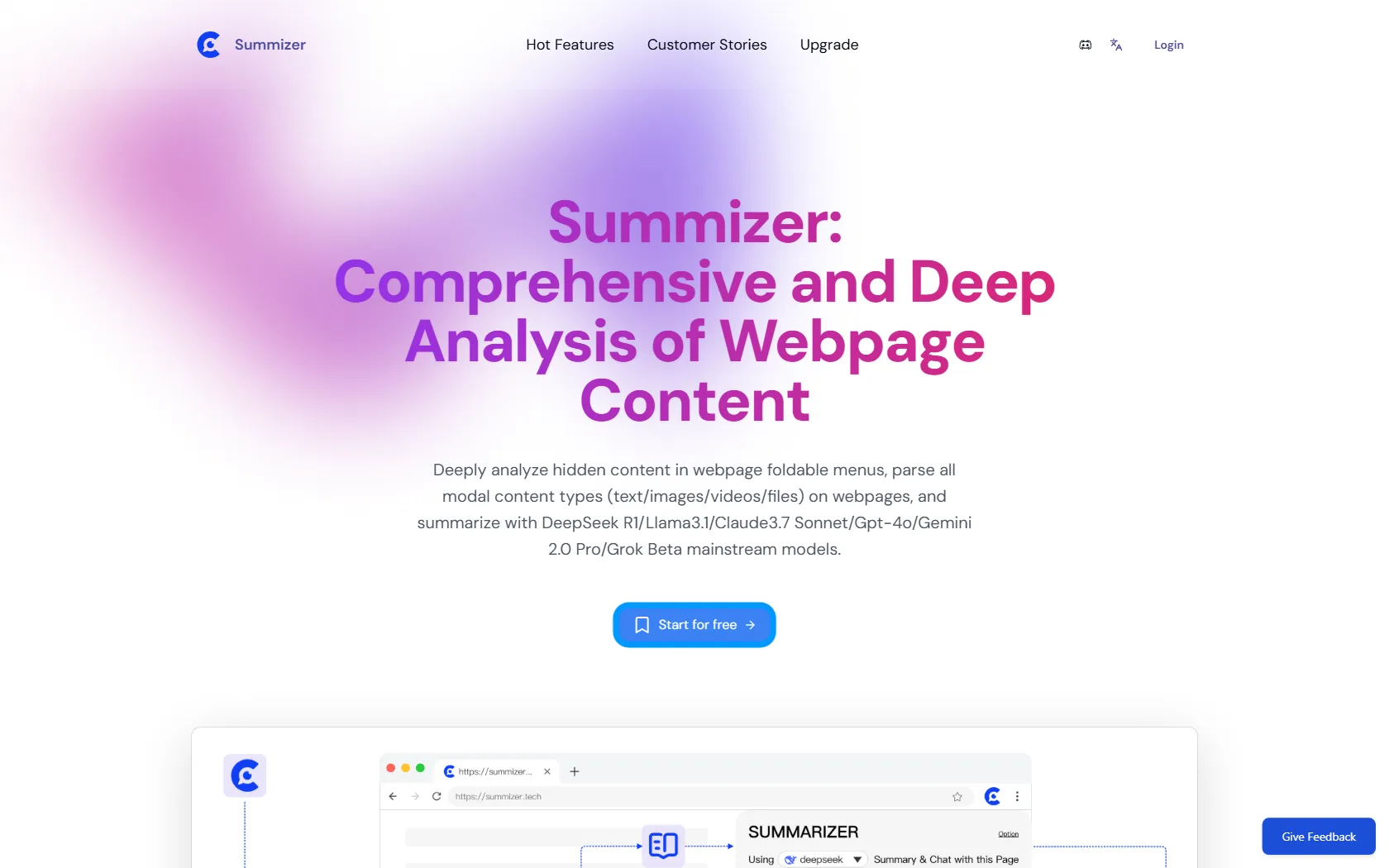 Screenshot or logo of Summizer tool