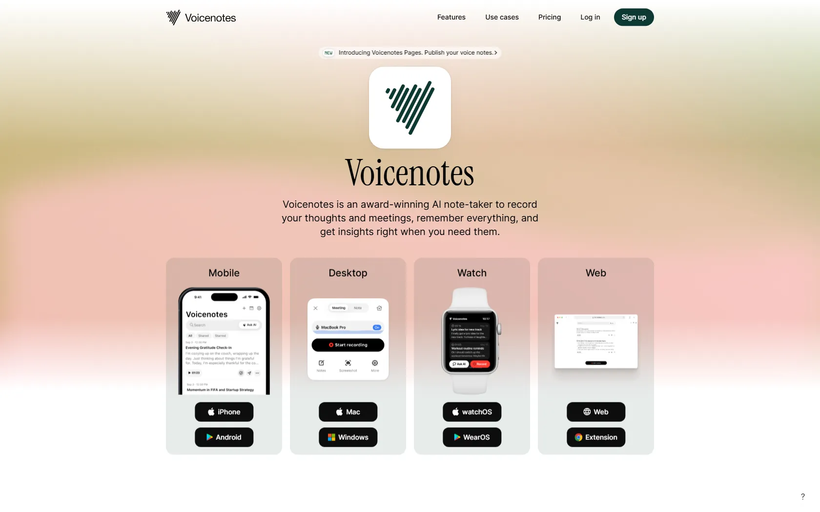 Screenshot or logo of Voicenotes tool